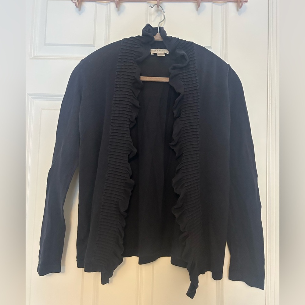 LOFT Navy Ruffled Cardigan- 100% cotton